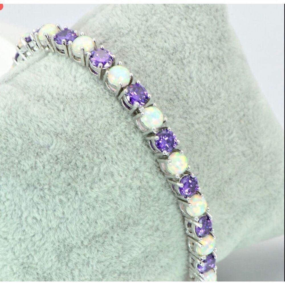 Fire Opal Amethyst Sterling Tennis Bracelet